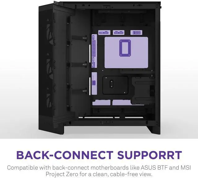 Alt view image 7 of 7 - NZXT H9 Flow RGB (2025)  Large Dual-Chamber ATX Mid-Tower Airflow PC Case  Includes 1 x 420mm RGB Fan Unit & 1 x 120mm Fan  420mm Radiator Support  Tempered Glass  Back-Connect Ready  Black