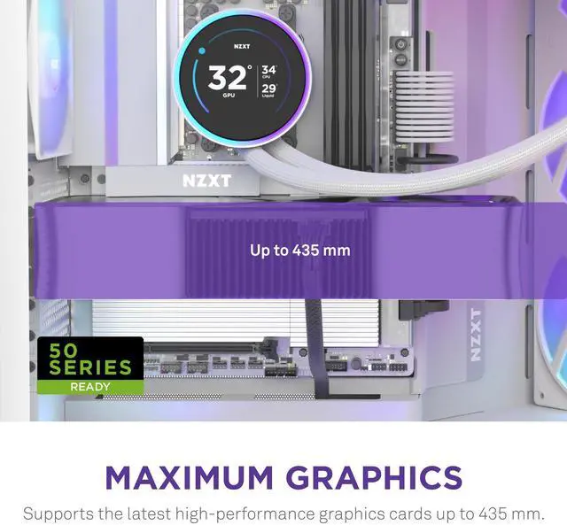 Alt view image 2 of 7 - NZXT H9 Flow RGB (2025)  Large Dual-Chamber ATX Mid-Tower Airflow PC Case  Includes 1 x 420mm RGB Fan Unit & 1 x 120mm Fan  420mm Radiator Support  Tempered Glass  Back-Connect Ready  White