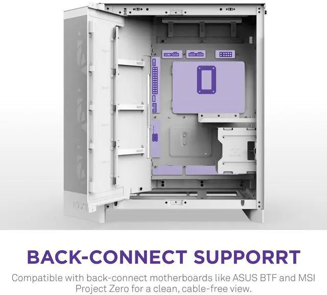 Alt view image 5 of 7 - NZXT H9 Flow RGB (2025)  Large Dual-Chamber ATX Mid-Tower Airflow PC Case  Includes 1 x 420mm RGB Fan Unit & 1 x 120mm Fan  420mm Radiator Support  Tempered Glass  Back-Connect Ready  White