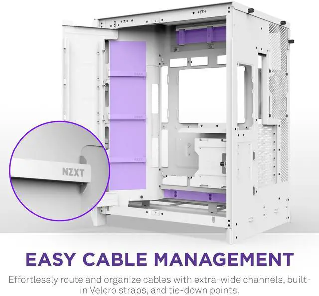 Alt view image 6 of 7 - NZXT H9 Flow RGB (2025)  Large Dual-Chamber ATX Mid-Tower Airflow PC Case  Includes 1 x 420mm RGB Fan Unit & 1 x 120mm Fan  420mm Radiator Support  Tempered Glass  Back-Connect Ready  White