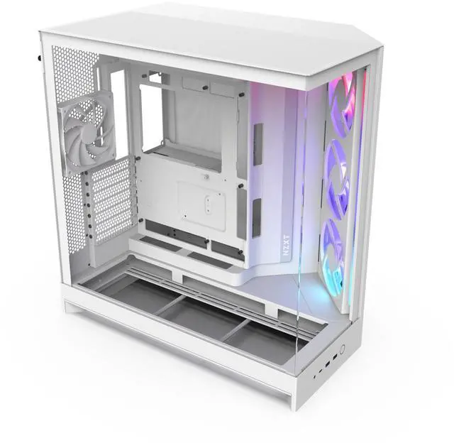 Alt view image 7 of 7 - NZXT H9 Flow RGB (2025)  Large Dual-Chamber ATX Mid-Tower Airflow PC Case  Includes 1 x 420mm RGB Fan Unit & 1 x 120mm Fan  420mm Radiator Support  Tempered Glass  Back-Connect Ready  White