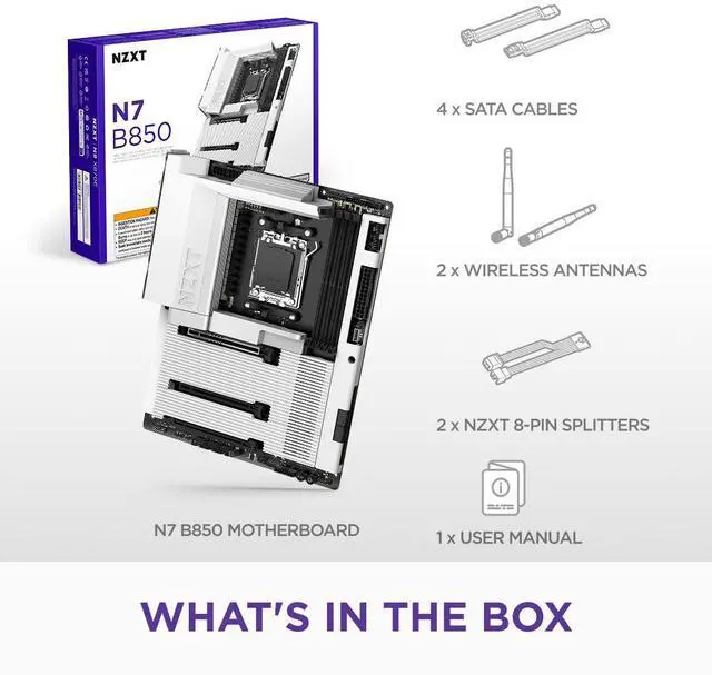 Alt view image 4 of 7 - NZXT N7 B850 - AMD B850 AM5 ATX Gaming Motherboard for Ryzen 9000/8000/7000 - 16+2+1, DDR5, 3x M.2, PCIe 5.0, Wi-Fi 6E, 2.5GbE LAN - M.2 NVME with Quick-Release Latch - Full Cover - White