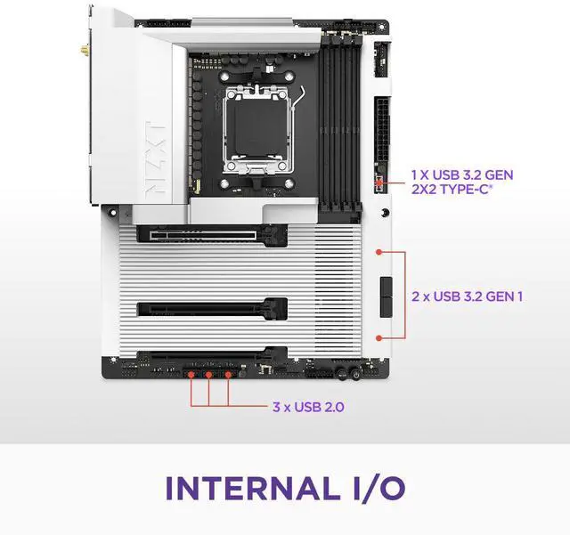 Alt view image 6 of 7 - NZXT N7 B850 - AMD B850 AM5 ATX Gaming Motherboard for Ryzen 9000/8000/7000 - 16+2+1, DDR5, 3x M.2, PCIe 5.0, Wi-Fi 6E, 2.5GbE LAN - M.2 NVME with Quick-Release Latch - Full Cover - White