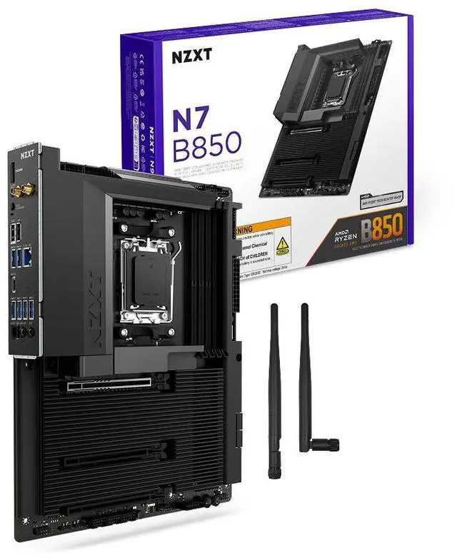 Main image of NZXT N7 B850 - AMD B850 AM5 ATX Gaming Motherboard for Ryzen 9000/8000/7000 - 16+2+1, DDR5, 3x M.2, PCIe 5.0, Wi-Fi 6E, 2.5GbE LAN - M.2 NVME with Quick-Release Latch - Full Cover - Black
