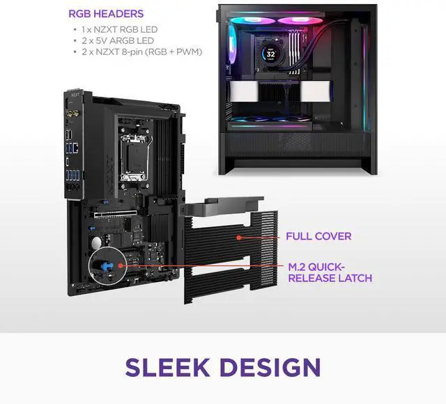 Alt view image 2 of 7 - NZXT N7 B850 - AMD B850 AM5 ATX Gaming Motherboard for Ryzen 9000/8000/7000 - 16+2+1, DDR5, 3x M.2, PCIe 5.0, Wi-Fi 6E, 2.5GbE LAN - M.2 NVME with Quick-Release Latch - Full Cover - Black