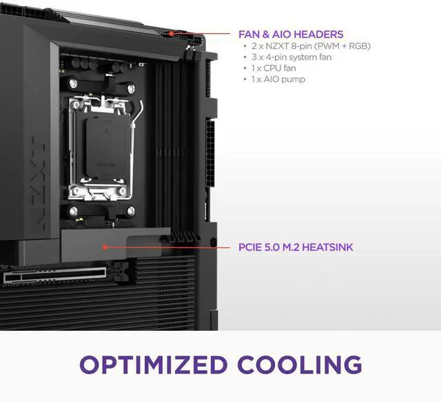Alt view image 5 of 7 - NZXT N7 B850 - AMD B850 AM5 ATX Gaming Motherboard for Ryzen 9000/8000/7000 - 16+2+1, DDR5, 3x M.2, PCIe 5.0, Wi-Fi 6E, 2.5GbE LAN - M.2 NVME with Quick-Release Latch - Full Cover - Black