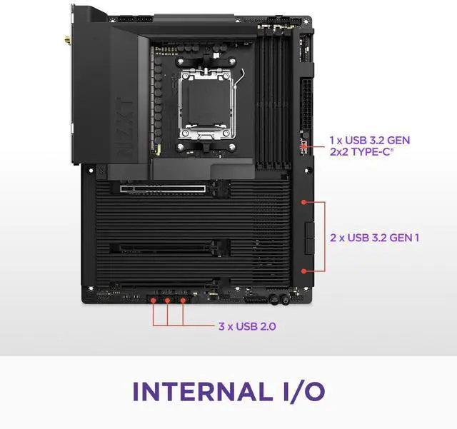Alt view image 6 of 7 - NZXT N7 B850 - AMD B850 AM5 ATX Gaming Motherboard for Ryzen 9000/8000/7000 - 16+2+1, DDR5, 3x M.2, PCIe 5.0, Wi-Fi 6E, 2.5GbE LAN - M.2 NVME with Quick-Release Latch - Full Cover - Black