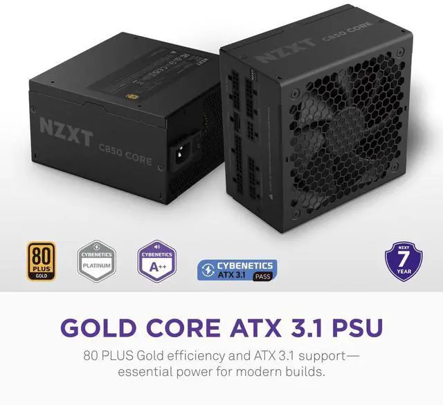 Main image of NZXT C850 Gold Core 80Plus Gold Fully-modular ATX 3.1 Power Supply, US Power Cord