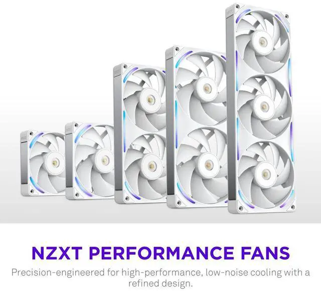 Main image of NZXT F120X Performance Fan - 120mm PWM RGB PC Case Fan - Max Airflow & Static Pressure - Low Noise - LCP Frame & Blades - Magnetic Fluid Dynamic Bearing - 30mm Thick - White