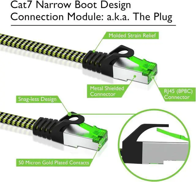 Alt view image 5 of 7 - GEARit Cat 7 Ethernet Cable (25ft, 1-Pack) High Speed Nylon Braided Flat Internet Computer Patch Cord - Compatible Cat7/Cat6/Cat5e RJ45 LAN Router, Modem, Switch, Gaming - 25 feet