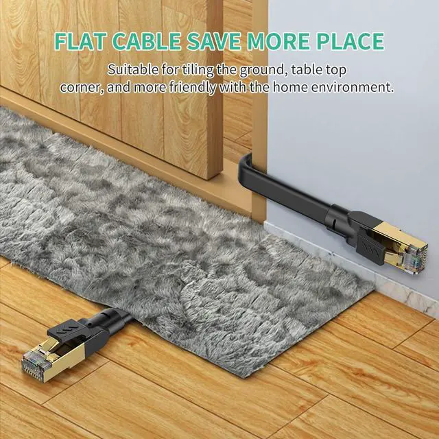 Alt view image 2 of 7 - Cat 8 Ethernet Cable 20 ft, Flat Ethernet Cable Internet Cable LAN Cable High Speed Ethernet Cables - Faster Than Cat7/Cat 6e Ethernet Cable