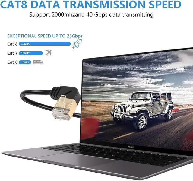 Alt view image 4 of 7 - SinLoon 90 Degree Left to Right Angle Cat8 Ethernet Cable,High Speed 40Gbps 2000Mhz Network Cord,with Gold Plated Plug SFTP Wires CAT8 RJ45 Connector Gaming LAN Cable,for PC 0.5M (Left to Right)