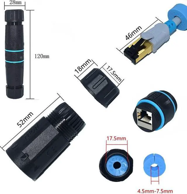 Alt view image 2 of 5 - 5PCS RJ45 Coupler Waterproof Connector IP68 Waterproof Ethernet Outdoor LAN Cable Connector for Cat5/Cat5e/Cat6/Cat7 Ethernet Cable, Shielded Female to Female Waterproof Ethernet Coupler