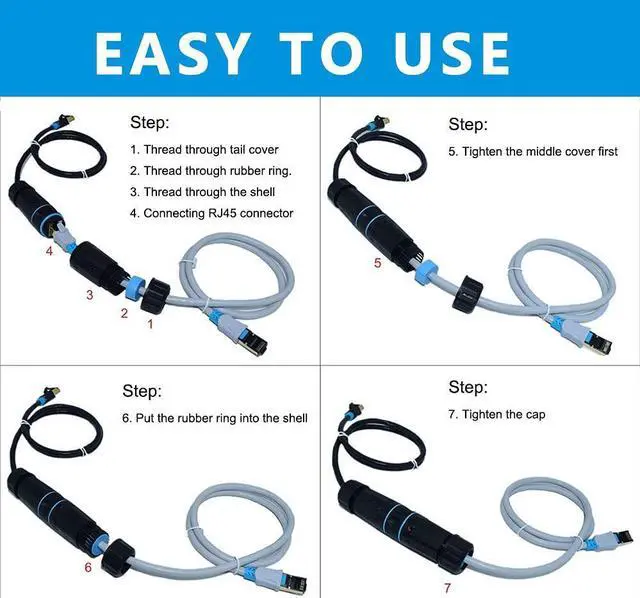 Alt view image 3 of 5 - 5PCS RJ45 Coupler Waterproof Connector IP68 Waterproof Ethernet Outdoor LAN Cable Connector for Cat5/Cat5e/Cat6/Cat7 Ethernet Cable, Shielded Female to Female Waterproof Ethernet Coupler
