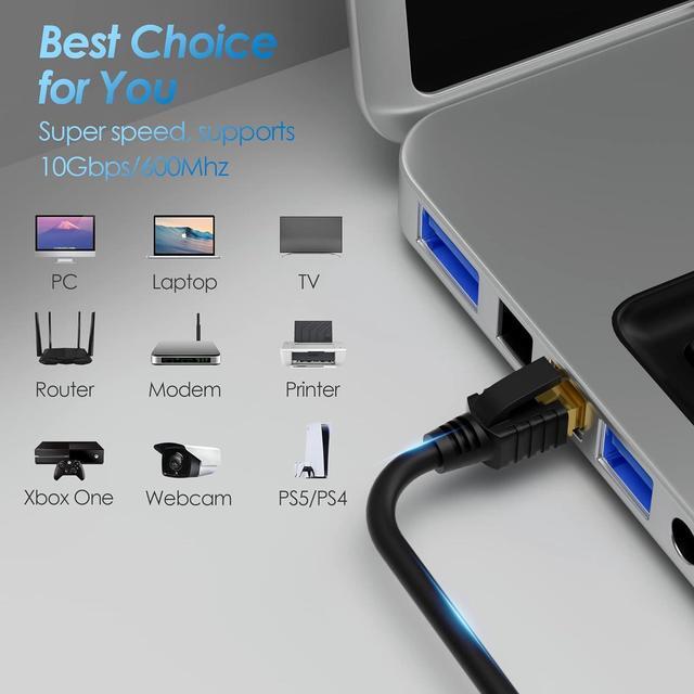 Alt view image 6 of 7 - Cat 7 Ethernet Cable 100 Feet, Long High Speed Internet Cord, CAT7 RJ45 LAN Network Cable, Triple Shielding SFTP 10Gbps 600Mhz Patch Cable, Compatible with CAT6A CAT6 CAT5E CAT5 Cable