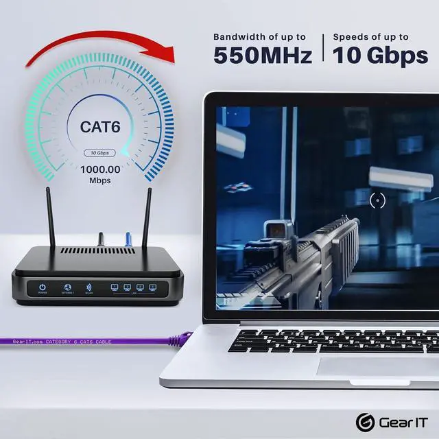 Alt view image 5 of 7 - GearIT Cat6 Cable 0.5 ft 6 in (100-Pack) - Cat6 Ethernet Cable, Cat 6 Ethernet Cable, Cat6 Patch Cable, Cat 6 Patch Cable, Cat 6 Cable, Network Cable, Internet Cable - Purple 0.5 Feet