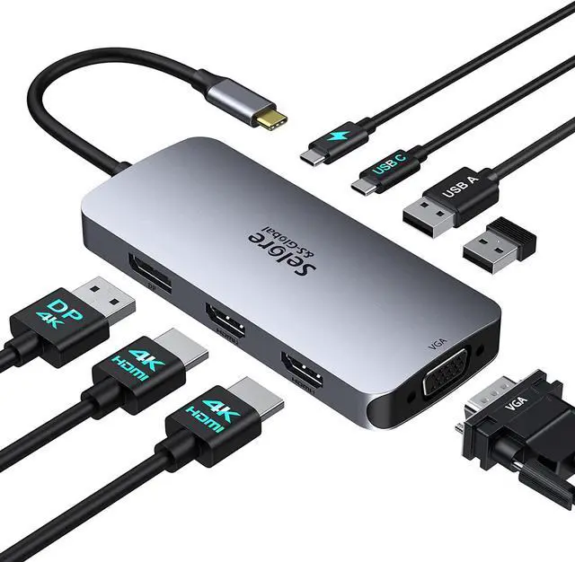 Main image of USB C Docking Station Dual HDMI Monitor Adapter, Selore USB C Hub 3 Monitors Adapter with Dual HDMI, Displayport, VGA, 100W PD Charging, 2USB A 2.0,USB C 2.0 Ports Adapter for  XPS,HP, Lenovo,etc