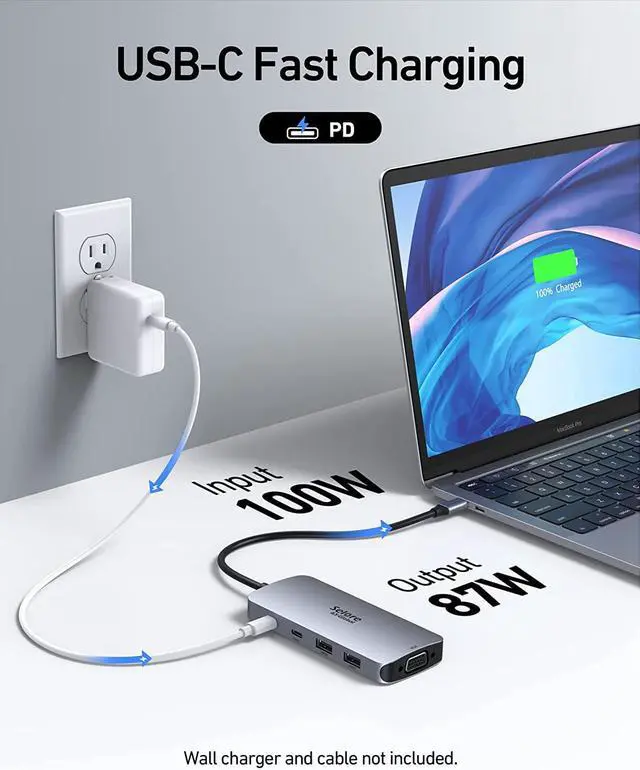 Alt view image 5 of 7 - USB C Docking Station Dual HDMI Monitor Adapter, Selore USB C Hub 3 Monitors Adapter with Dual HDMI, Displayport, VGA, 100W PD Charging, 2USB A 2.0,USB C 2.0 Ports Adapter for  XPS,HP, Lenovo,etc