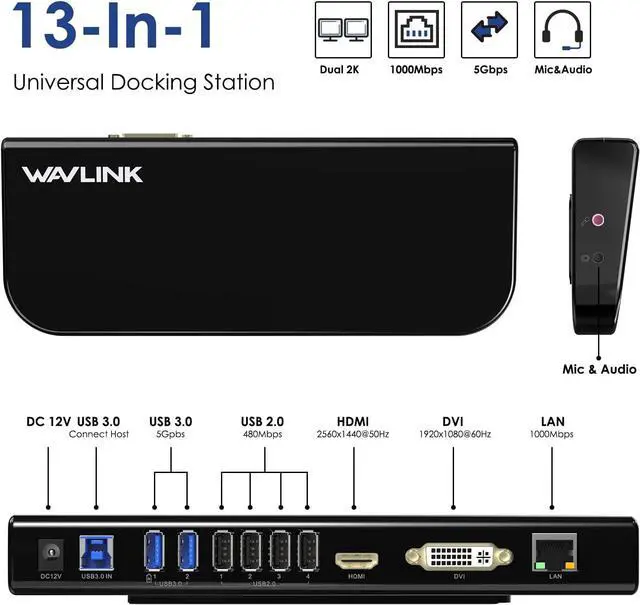 Alt view image 2 of 7 - WAVLINK USB Laptop Docking Station Dual Monitors, DisplayLink Computer Dock for M1 M2 Mac and Windows, ChromeOS, Ubuntu 20.04/22.04 (HDMI & HDMI/DVI/VGA, 6xUSB Ports, LAN, Audio)