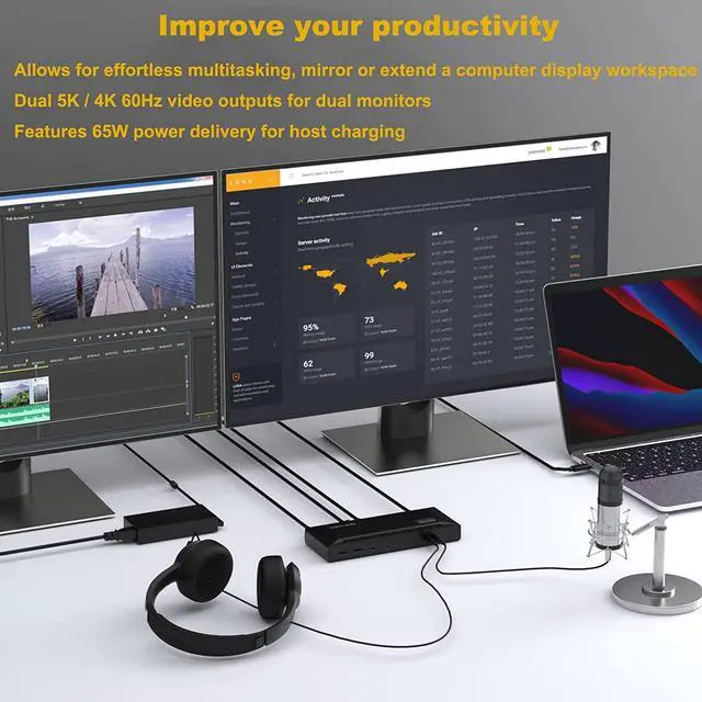 Alt view image 3 of 6 - WAVLINK Universal USB C Laptop Docking Station Dual Monitors 5K/4K@60Hz with 65W Host Charging for Thunderbolt 4/3, USB-C Windows, Mac, Chrome, Ubuntu 20.04,22.04(2HDMI, 2DP, 6USB 3.0, 1Gbps Ethernet