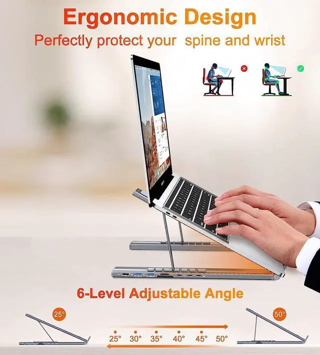 Alt view image 4 of 7 - USB C Laptop Docking Station Stand, USB C Dock Tablet Stand, 7 in 1 USB C Hub with 4K HDMI, 2 USB 3.1, PD 100W, Universal Docking Station for MacBook Pro/Air//HP/Surface/Lenovo, Plug and Play