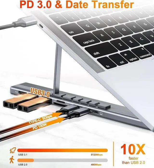 Alt view image 3 of 7 - USB C Laptop Docking Station Stand, USB C Dock Tablet Stand, 7 in 1 USB C Hub with 4K HDMI, 2 USB 3.1, PD 100W, Universal Docking Station for MacBook Pro/Air//HP/Surface/Lenovo, Plug and Play