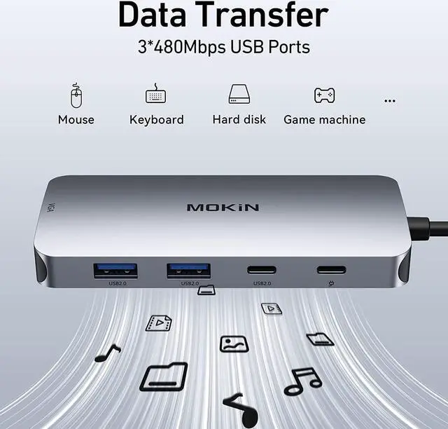 Alt view image 6 of 6 - USB C Docking Station Dual DisplayPort, 8 in 1 USB C Hub with 2 DP, HDMI, VGA, USB C 2.0, 2 USB A 2.0, PD Charging Port, Multi Monitor Adapter for Dell/HP/Lenovo Laptops