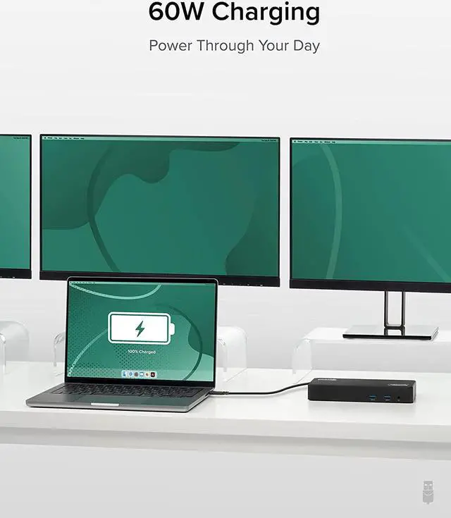 Alt view image 6 of 7 - Plugable 12-in-1 USB C Triple Monitor Docking Station, Triple 4K Displays with 3X HDMI or 3X DisplayPort, Compatible with Mac, Windows, Thunderbolt, USB4, USB-C (100W PD, 6X USB Ports, Ethernet)