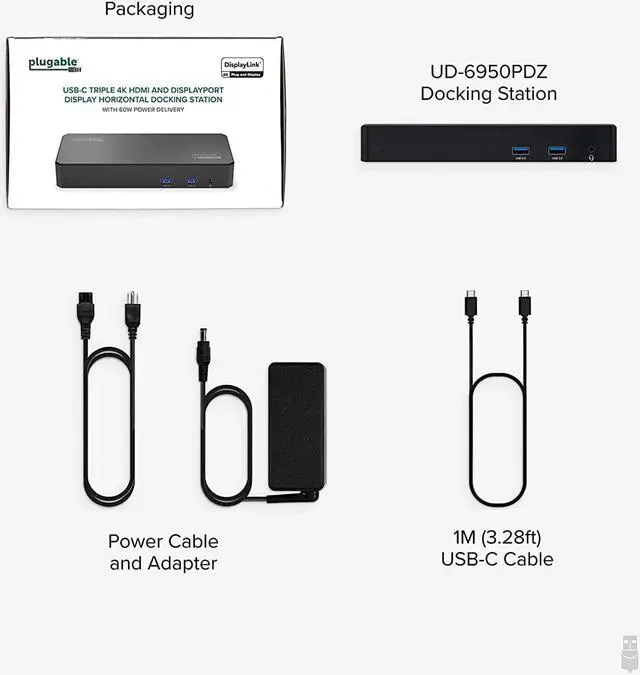 Alt view image 6 of 6 - Plugable 12-in-1 USB C Docking Station Triple Monitor, 4K Displays with 3X HDMI or 3X DisplayPort, Compatible with Mac, Windows, Thunderbolt 3 & 4, USB4, (60W PD, 6X USB Ports, Ethernet)