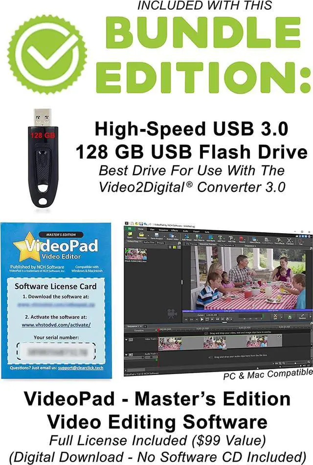 Alt view image 5 of 6 - Video to Digital Converter 3.0 (Third Generation) - Record Video & Audio from VCR's, VHS, AV, RCA, Hi8, Camcorder, DVD, Turntables, Cassette Tapes (Bundle) [Requires Working VCR/Camcorder]