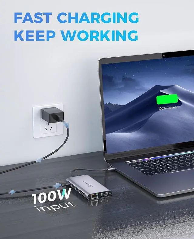 Alt view image 5 of 7 - USB C Docking Station Dual Monitor, UtechSmart 11 in 1 USB C Hub Triple Display, Laptop Dock with 2 HDMI, Ethernet, VGA, 100W PD, SD/TF Card Slot, 4USB for MacBook Dell HP Surface Lenovo ASUS