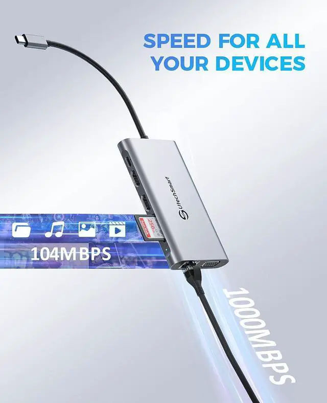 Alt view image 6 of 7 - USB C Docking Station Dual Monitor, UtechSmart 11 in 1 USB C Hub Triple Display, Laptop Dock with 2 HDMI, Ethernet, VGA, 100W PD, SD/TF Card Slot, 4USB for MacBook Dell HP Surface Lenovo ASUS