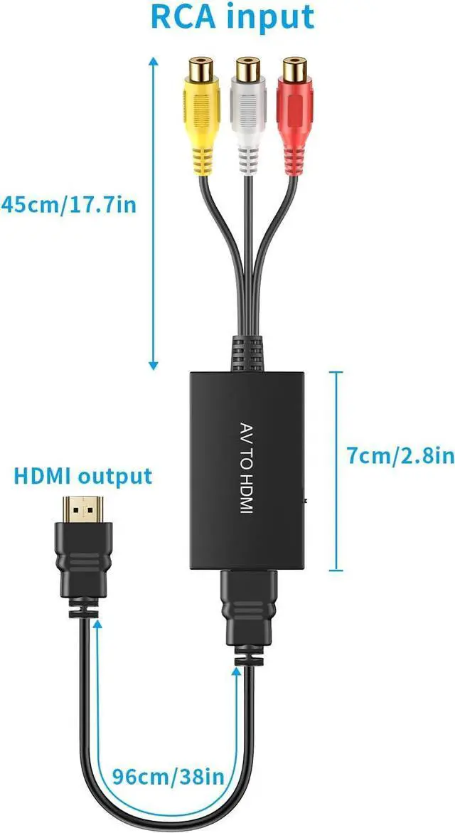 Alt view image 7 of 7 - RCA to HDMI Converter Composite to HDMI Adapter Support 1080P PAL/NTSC Compatible with PS one PS2 PS3 STB Xbox VHS VCR Blue-Ray DVD Players