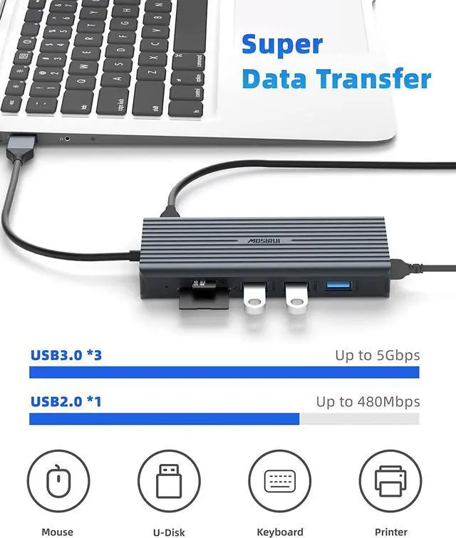 Alt view image 7 of 7 - DisplayLink Docking Station Dual Monitor, Mosirui12-in-1 USB 3.0 to USB C Hub with Dual HDMI,VGA,USB3.0,Ethernet,PD120W for MacBook M1/M2/M3/M4Pro/Air  HP Lenovo,Windows Laptops