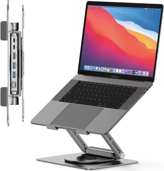 Main image of USB C Laptop Docking Station Stand for MacBook Pro/Air//HP/Surface/, Detachable USB C Hub, 4K HDMI, 2 USB 3.0, RJ45, PD 3.0, Universal Laptop Dock with 360 Rotating Base Grey