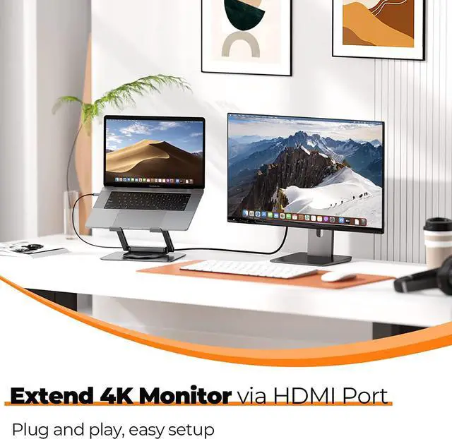 Alt view image 2 of 7 - USB C Laptop Docking Station Stand for MacBook Pro/Air//HP/Surface/, Detachable USB C Hub, 4K HDMI, 2 USB 3.0, RJ45, PD 3.0, Universal Laptop Dock with 360 Rotating Base Grey