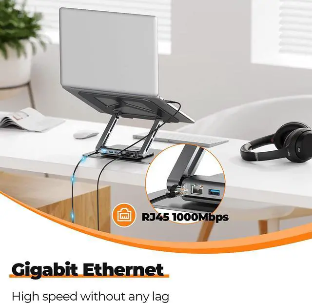 Alt view image 4 of 7 - USB C Laptop Docking Station Stand for MacBook Pro/Air//HP/Surface/, Detachable USB C Hub, 4K HDMI, 2 USB 3.0, RJ45, PD 3.0, Universal Laptop Dock with 360 Rotating Base Grey