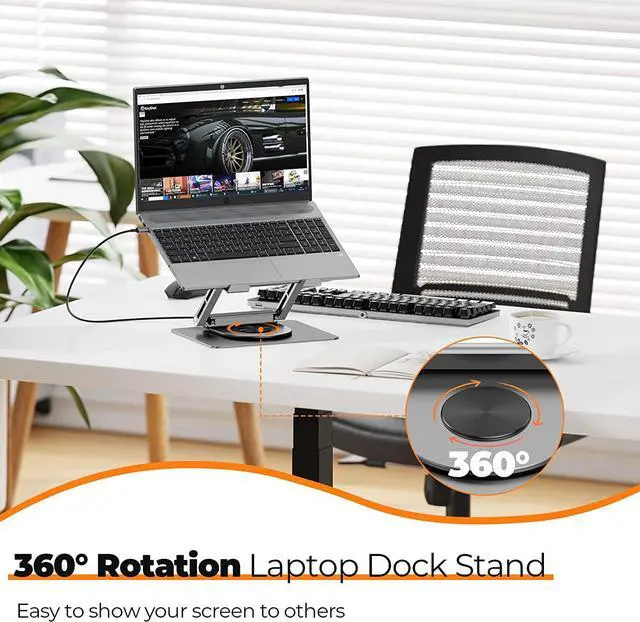 Alt view image 5 of 7 - USB C Laptop Docking Station Stand for MacBook Pro/Air//HP/Surface/, Detachable USB C Hub, 4K HDMI, 2 USB 3.0, RJ45, PD 3.0, Universal Laptop Dock with 360 Rotating Base Grey