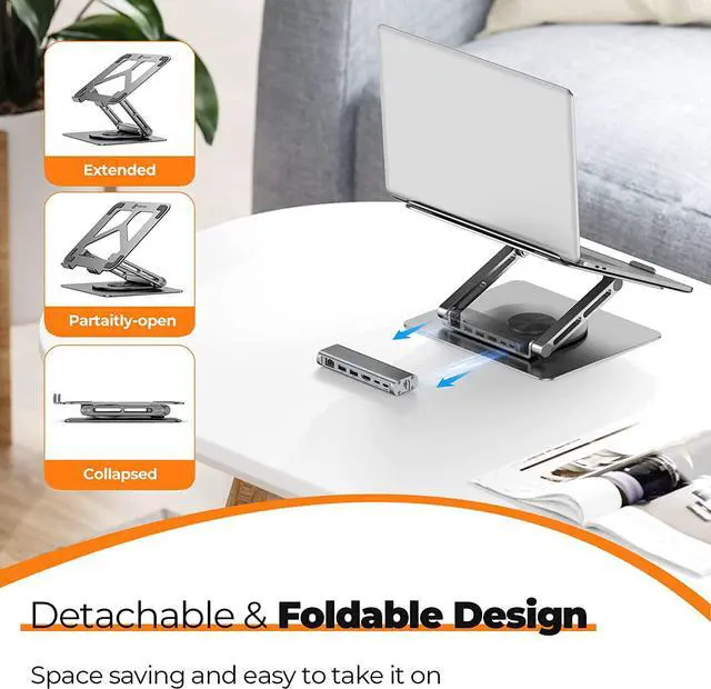 Alt view image 6 of 7 - USB C Laptop Docking Station Stand for MacBook Pro/Air//HP/Surface/, Detachable USB C Hub, 4K HDMI, 2 USB 3.0, RJ45, PD 3.0, Universal Laptop Dock with 360 Rotating Base Grey