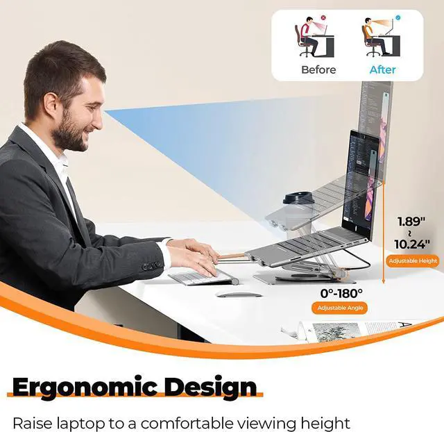 Alt view image 7 of 7 - USB C Laptop Docking Station Stand for MacBook Pro/Air//HP/Surface/, Detachable USB C Hub, 4K HDMI, 2 USB 3.0, RJ45, PD 3.0, Universal Laptop Dock with 360 Rotating Base Grey