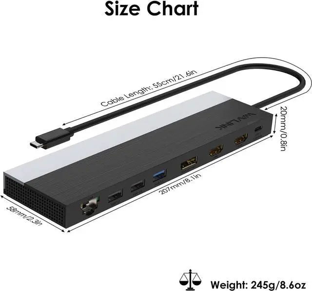 Alt view image 7 of 7 - WAVLINK USB C Docking Station, USB-C Dock Triple Display PD 85W,USB Type C Hub with DisplayPort, HDMI, USB 2.0/3.0, Gigabit Ethernet, SD/TF Slot, Audio Jack for Windows and Mac