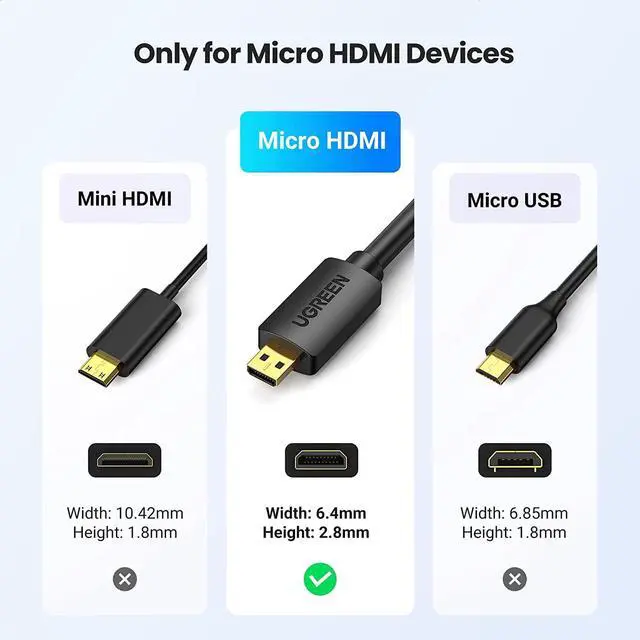 Alt view image 3 of 7 - UGREEN Micro HDMI to HDMI Cable Adapter 4K 60Hz Ethernet Audio Return Channel Compatible with GoPro Hero 7/6 Raspberry Pi 5 Retroid Pocket 3+/3 Yoga 3 B500 Camera Video Capture Card 6FT