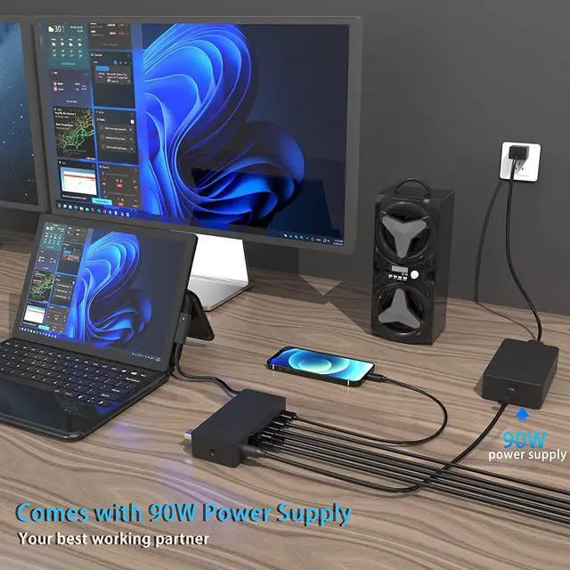 Alt view image 5 of 7 - Surface Pro Docking Station,90W Power Supply,4k HD,USB 3.0 x 4, Gigabit Ethernet, Mini DP x 2, 3.5mm Audio,Compatible with Surface Pro 7/X/6/4/3/2017, Laptop 5/4/3/2, Laptop go,Book 2/1,Surface Go 2/1