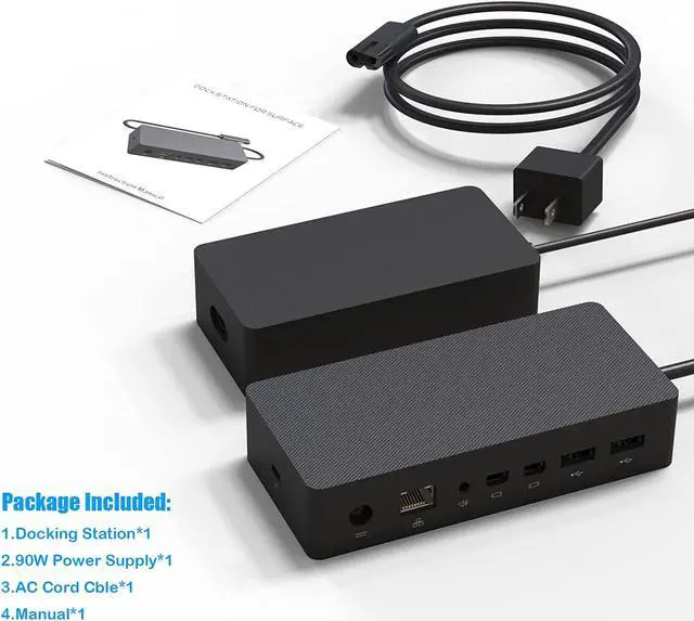 Alt view image 7 of 7 - Surface Pro Docking Station,90W Power Supply,4k HD,USB 3.0 x 4, Gigabit Ethernet, Mini DP x 2, 3.5mm Audio,Compatible with Surface Pro 7/X/6/4/3/2017, Laptop 5/4/3/2, Laptop go,Book 2/1,Surface Go 2/1