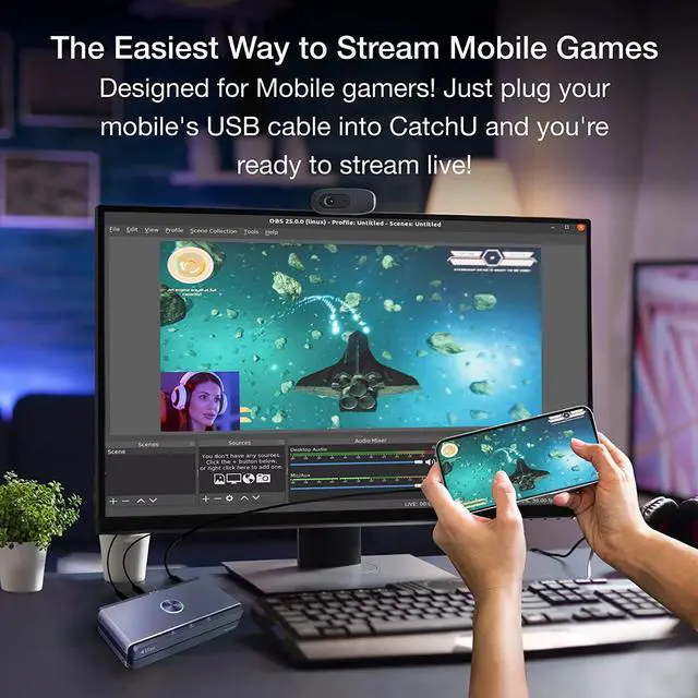Alt view image 3 of 7 - EZCast CatchU Capture Card, Plug and Record Your Mobile Gameplay, Capture and Record Gameplay to USB, 4K60 Pass-Through, 1080p60 UVC Stream, Support Smartphone, Xbox, PS5, Nintendo Switch