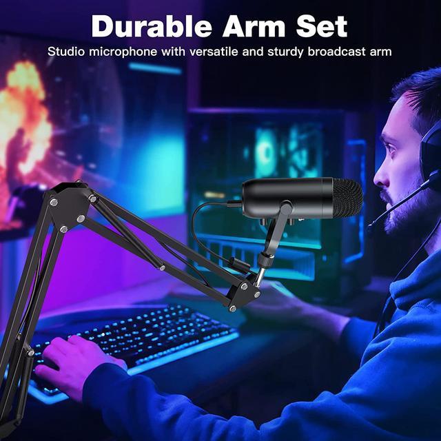 Alt view image 6 of 7 - ZealSound Gaming Microphone Kit,Podcast Condenser USB Mic with Boom Arm,Supercardioid Microphone with Mute Button,Echo Volume Gain Knob,Adjust Monitor for Phone PC Computer (Black)