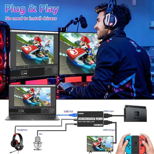 Alt view image 2 of 7 - Capture Card, Video Capture Card for Streaming, Switch Capture Cards, Game Capture Card, HDMI to USB HDMI Video Capture Card Device for Switch 4K 1080P 60FPS Live Recording Work with PS5/PS4/OBS/PC