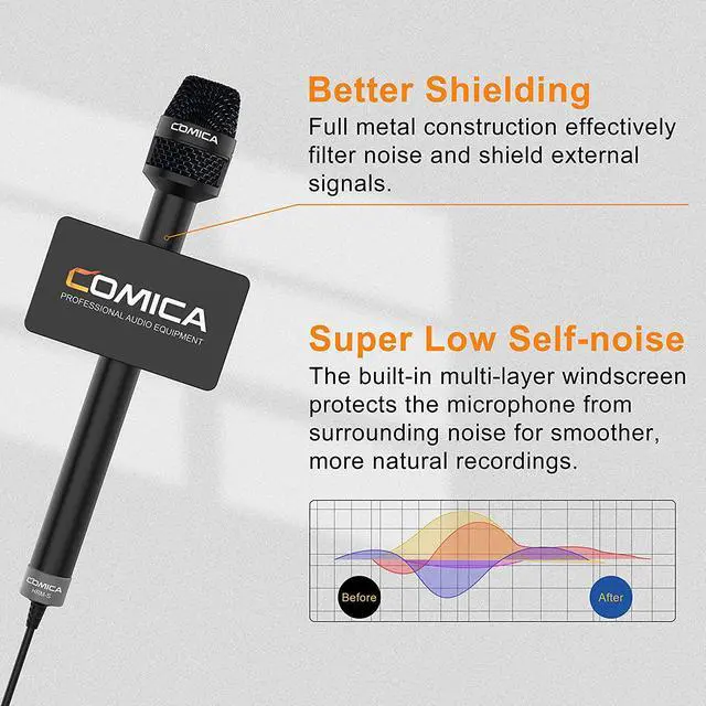 Alt view image 5 of 7 - comica Handheld Interview Microphone, HRM-S 3.5mm TRRS Cardioid Condenser Reporter Microphone for Recording, Speech, Stage, Vocal Mic for Smartphones Laptops and DSLR Cameras
