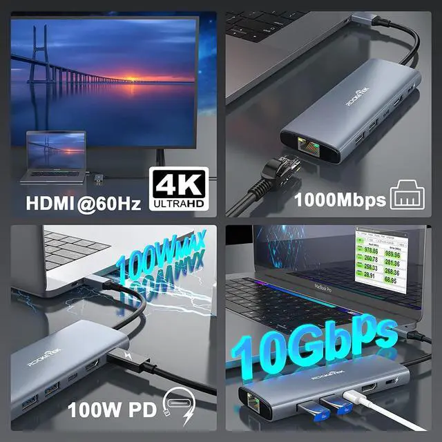 Alt view image 5 of 7 - 6-in-1 USB C Hub 4K@60Hz 10Gbps USB C hub Multiport Adapter, Type C Hub with Ethernet, 4K@60Hz HDMI, 100W PD, 10Gbps USB C and 2 USB A, USB C Docking Station for MacBook Pro and Other USB-C Laptops