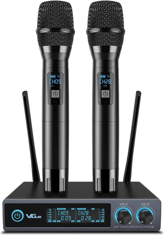 Main image of VeGue Wireless Microphone System, Metal Professional UHF Dual Handheld Microphone Cordless Dynamic Mic Set for Home Karaoke, Party, Singing, Meeting, Church, Wedding, DJ, 200ft(VW-022)